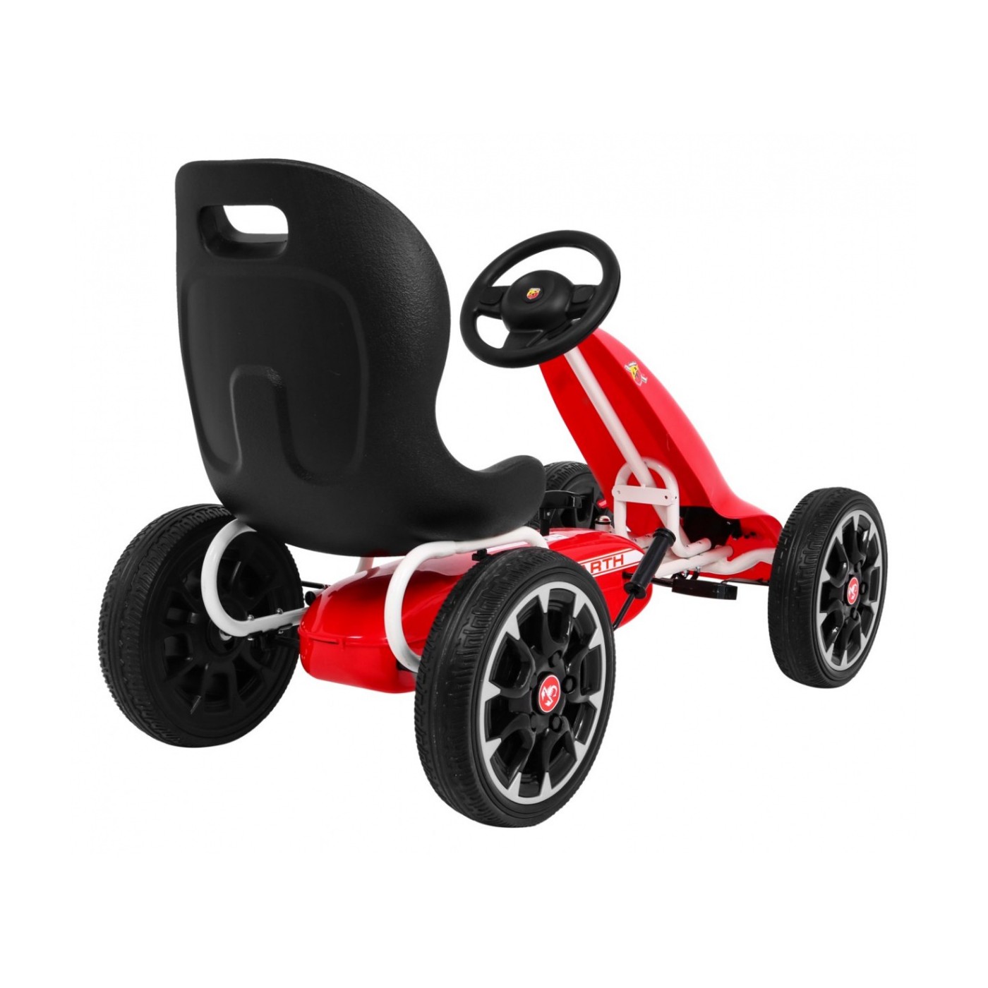 Gokart ABARTH na pedály pro děti červená + Kola EVA + Ruční brza + Volný běh