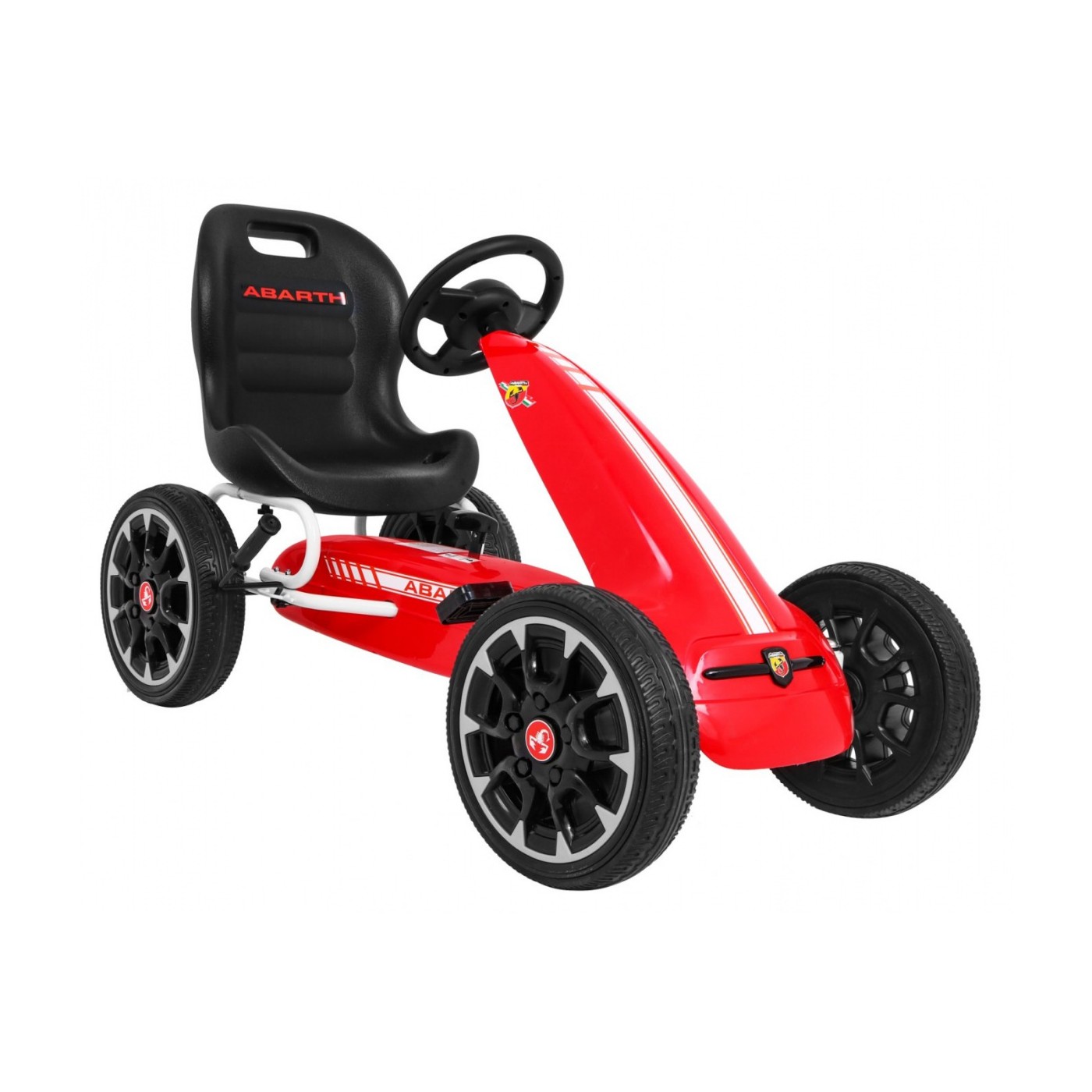 Gokart ABARTH na pedály pro děti červená + Kola EVA + Ruční brza + Volný běh