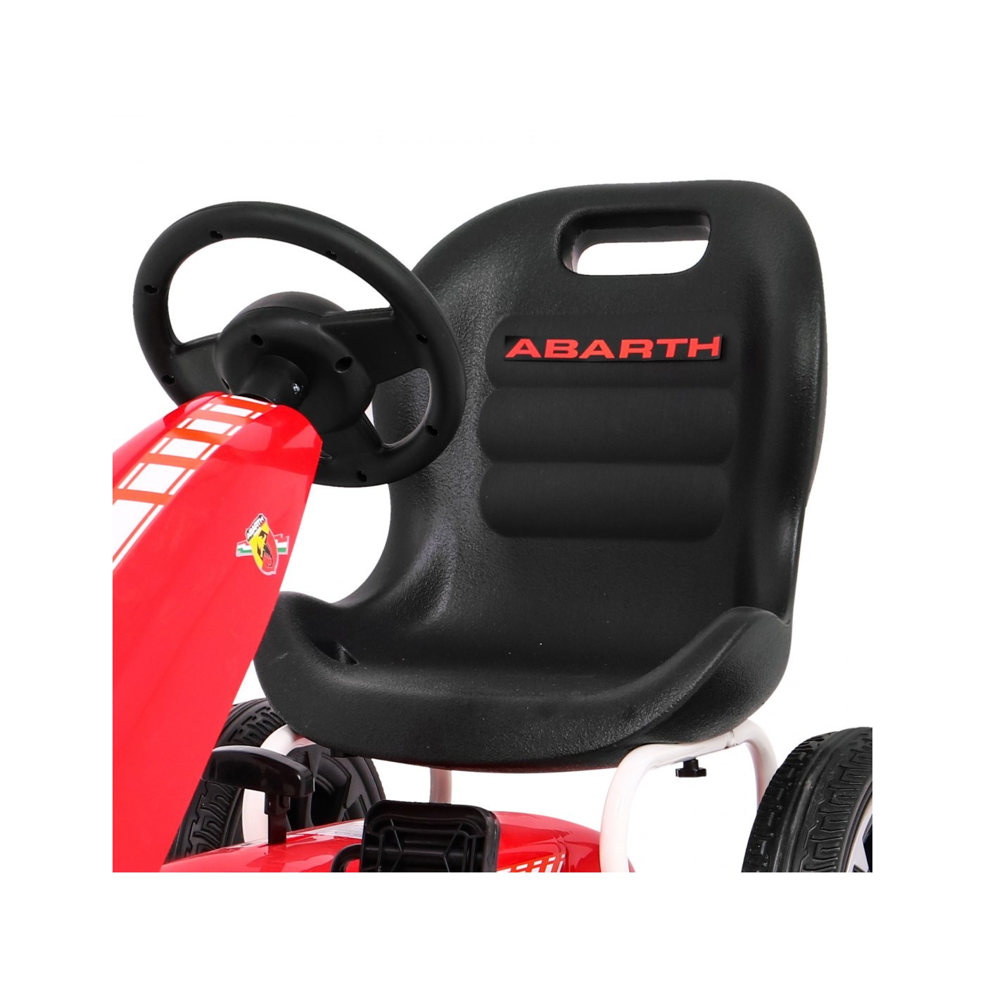 Gokart ABARTH na pedály pro děti červená + Kola EVA + Ruční brza + Volný běh