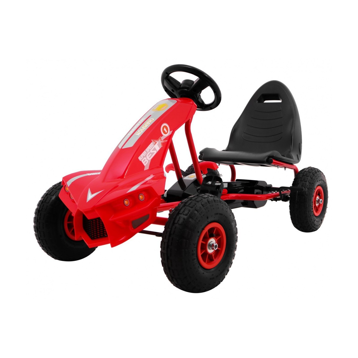 Go-kart Champion na pedály pro děti 3+ červené + nahuštěné pneumatiky + nastavitelné sedadlo + ruční brzda