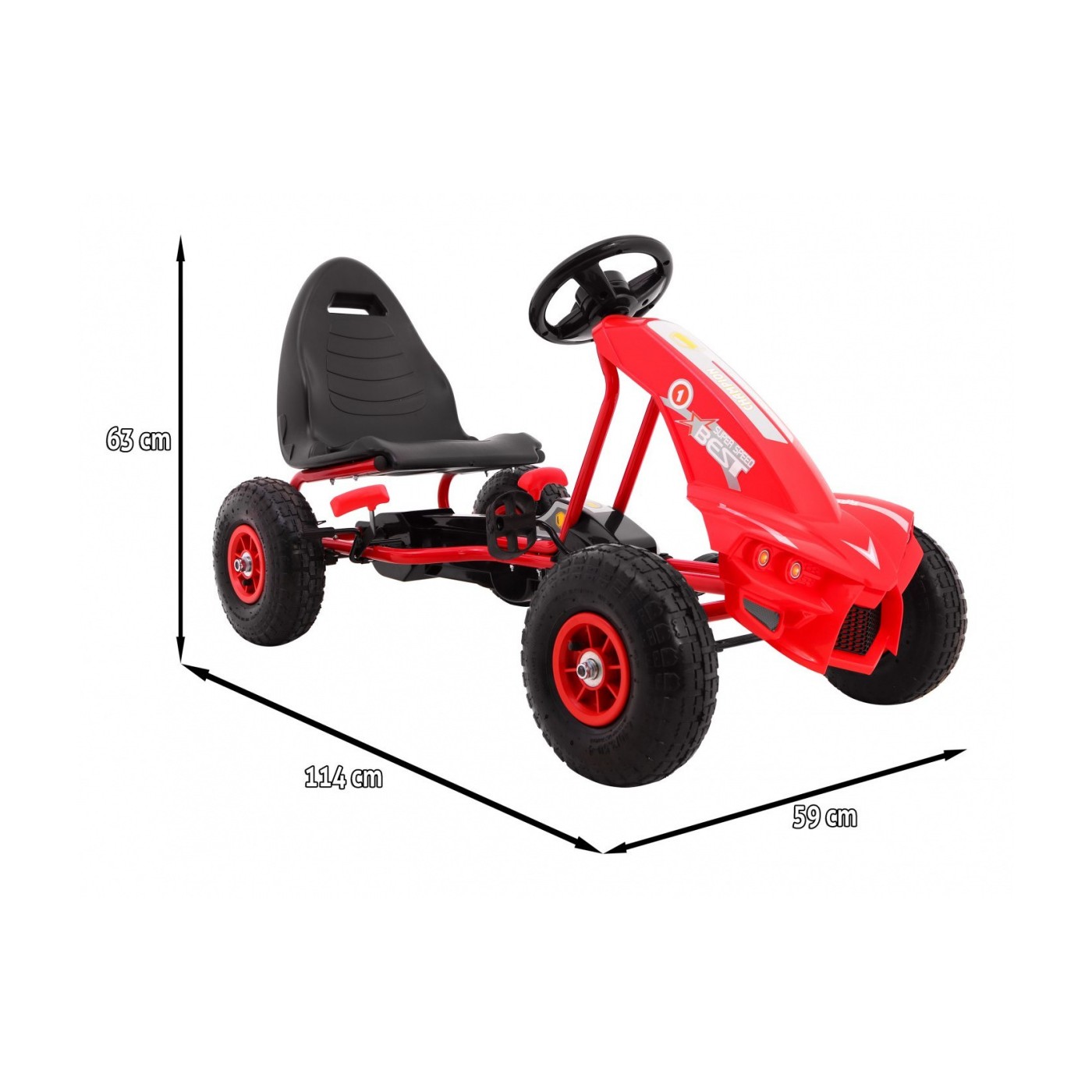 Go-kart Champion na pedály pro děti 3+ červené + nahuštěné pneumatiky + nastavitelné sedadlo + ruční brzda