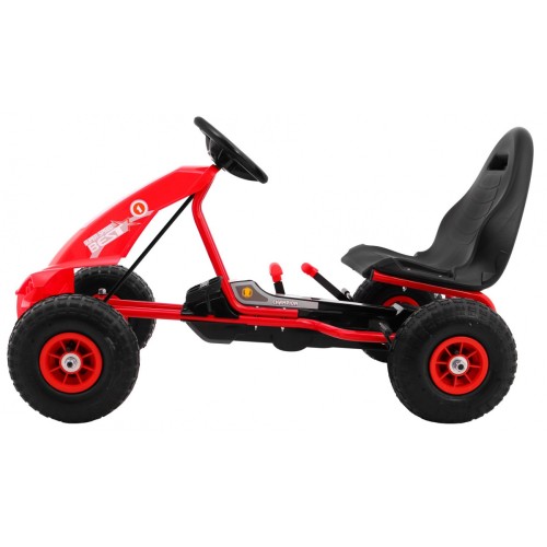 Go-kart Champion na pedály pro děti 3+ červené + nahuštěné pneumatiky + nastavitelné sedadlo + ruční brzda