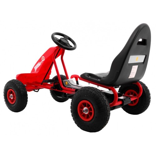 Go-kart Champion na pedály pro děti 3+ červené + nahuštěné pneumatiky + nastavitelné sedadlo + ruční brzda