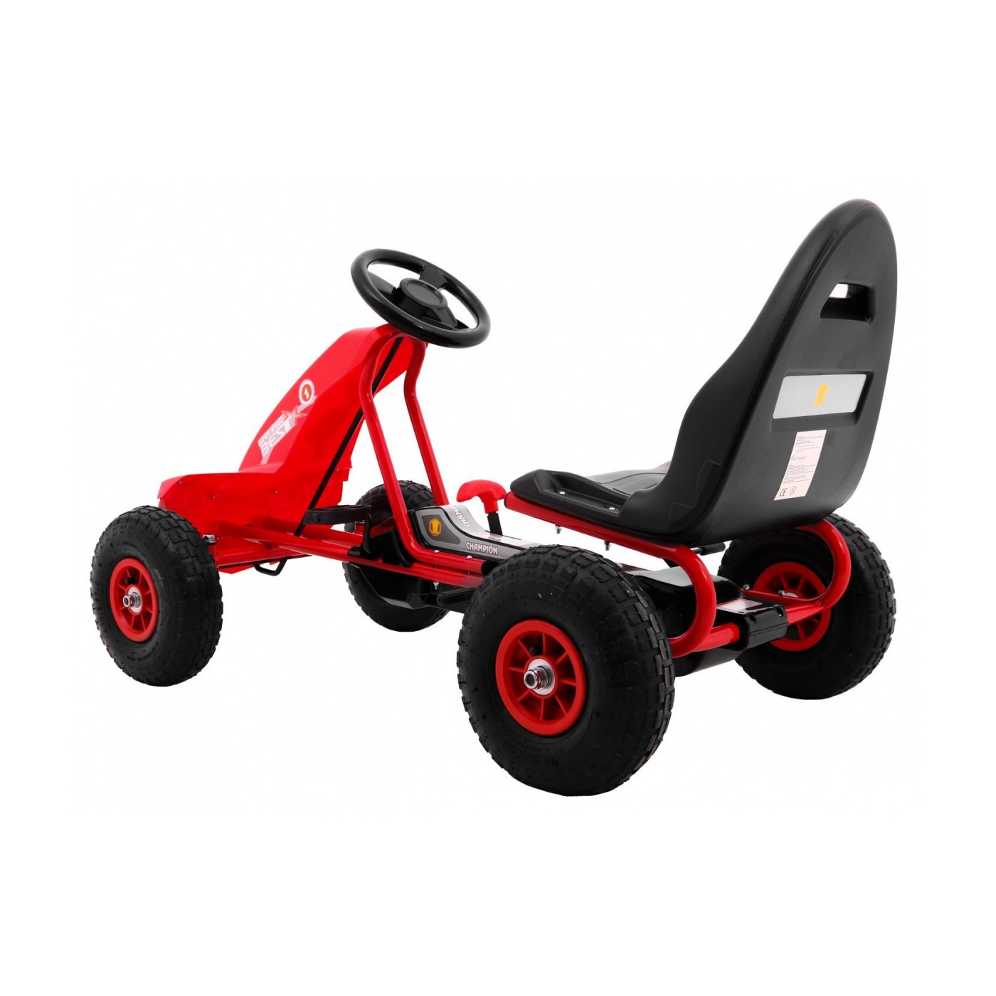 Go-kart Champion na pedály pro děti 3+ červené + nahuštěné pneumatiky + nastavitelné sedadlo + ruční brzda