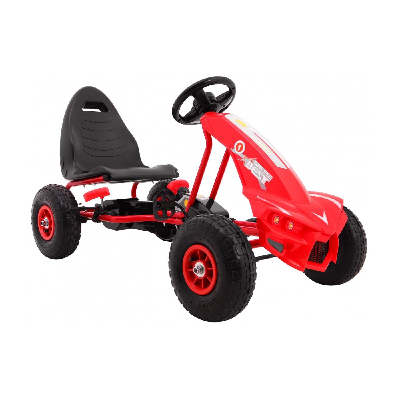 Go-kart Champion na pedály pro děti 3+ červené + nahuštěné pneumatiky + nastavitelné sedadlo + ruční brzda