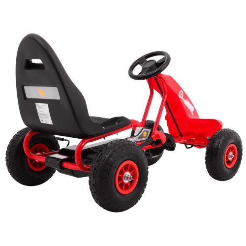 Go-kart Champion na pedály pro děti 3+ červené + nahuštěné pneumatiky + nastavitelné sedadlo + ruční brzda
