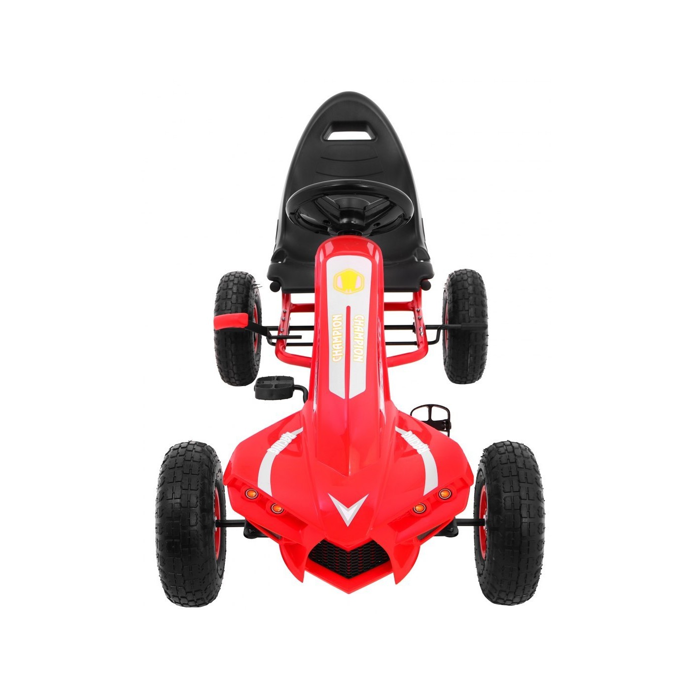 Go-kart Champion na pedály pro děti 3+ červené + nahuštěné pneumatiky + nastavitelné sedadlo + ruční brzda