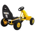 Go-kart Champion na pedály pro děti 3+ žluté nahuštěné pneumatiky + nastavitelné sedadlo + ruční brzda