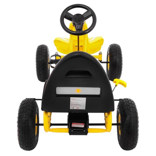 Go-kart Champion na pedály pro děti 3+ žluté nahuštěné pneumatiky + nastavitelné sedadlo + ruční brzda