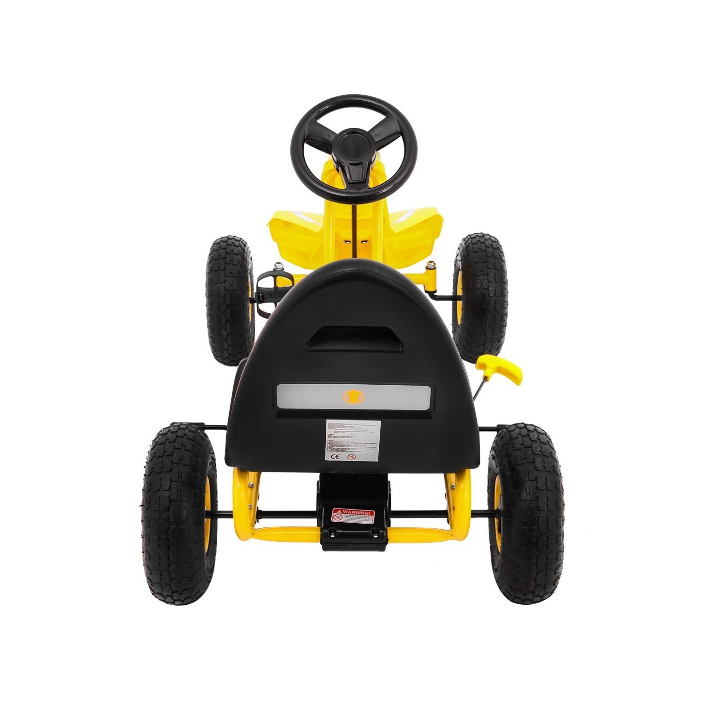 Go-kart Champion na pedály pro děti 3+ žluté nahuštěné pneumatiky + nastavitelné sedadlo + ruční brzda