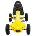 Go-kart Champion na pedály pro děti 3+ žluté nahuštěné pneumatiky + nastavitelné sedadlo + ruční brzda