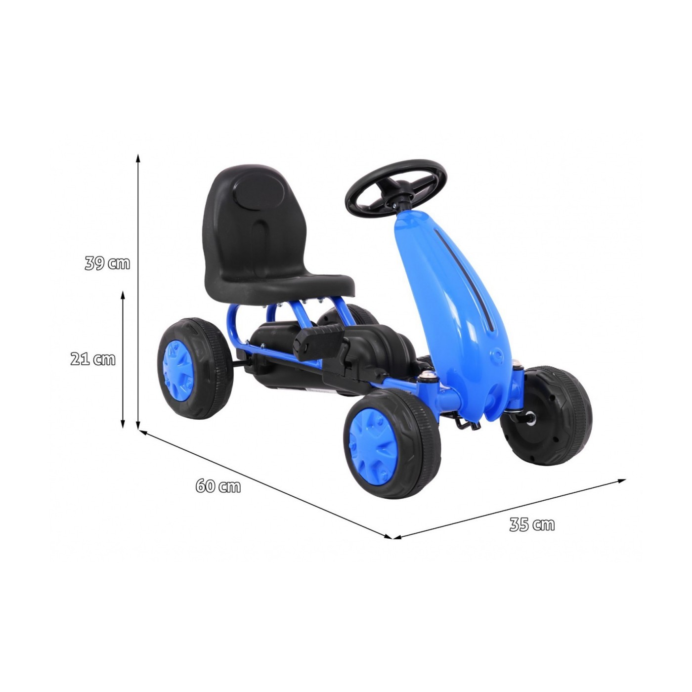 První pedálová motokára pro mladší děti modrá + řetězový pohon + gumová kola