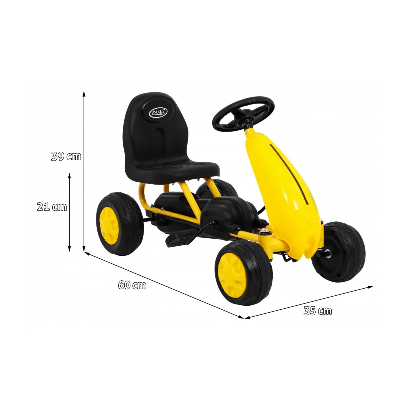 První pedálová motokára pro nejmladší žlutá + řetězový pohon + kola z gumy