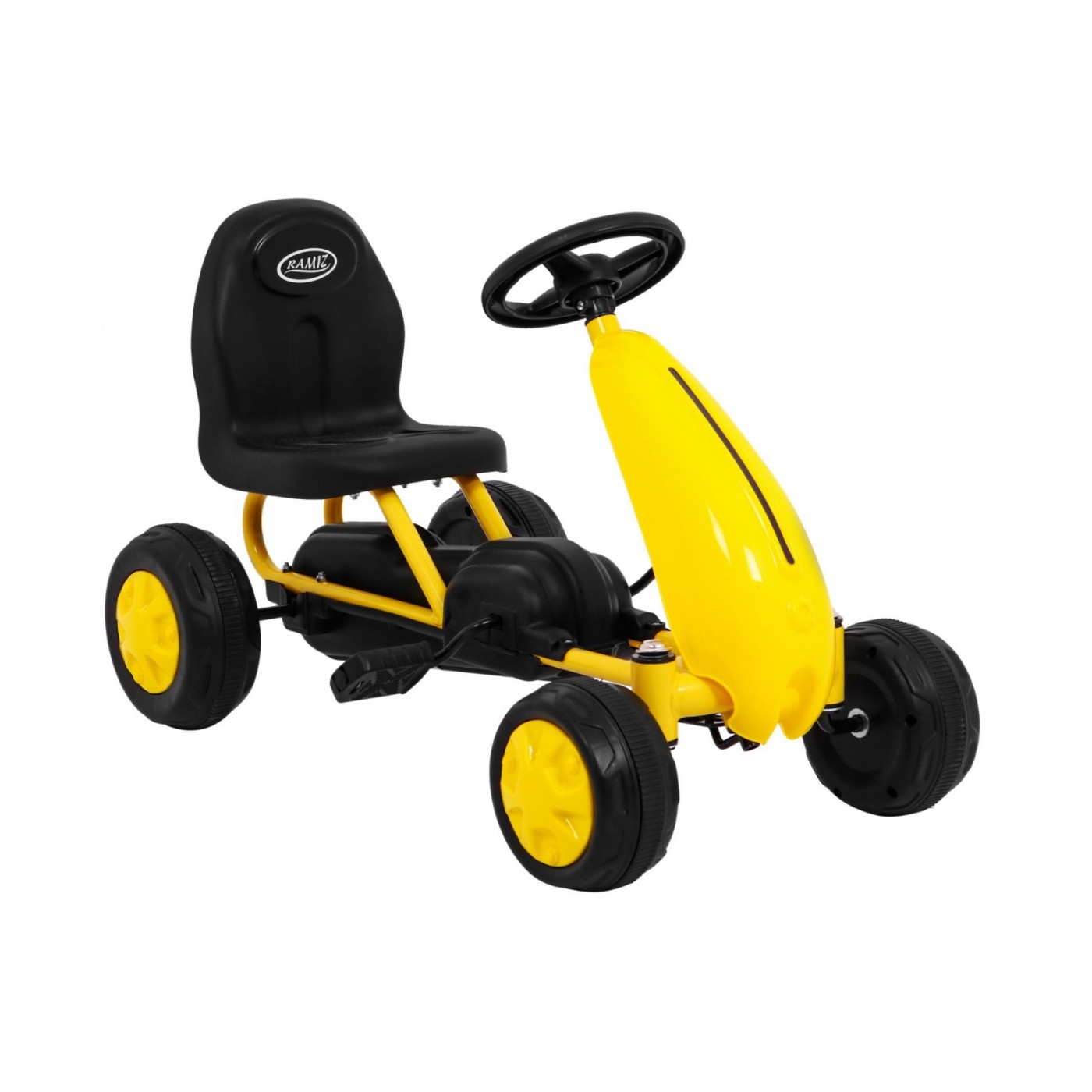 První pedálová motokára pro nejmladší žlutá + řetězový pohon + kola z gumy
