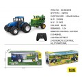 Modrý R/C traktor se secím strojem