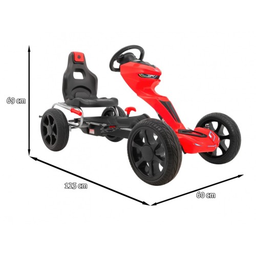 Grand Ride Kart 3 + na pedály pro děti + červená EVA kola nastavení sedadla ruční brzda
