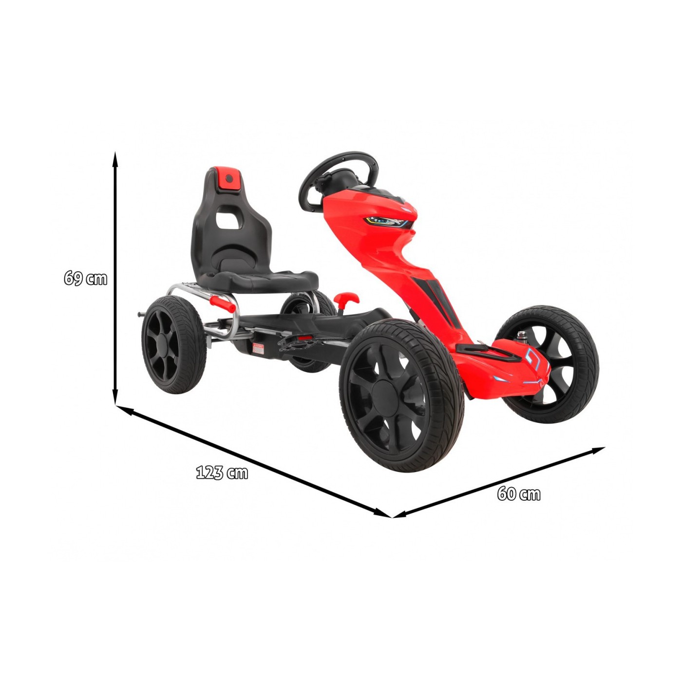 Grand Ride Kart 3 + na pedály pro děti + červená EVA kola nastavení sedadla ruční brzda