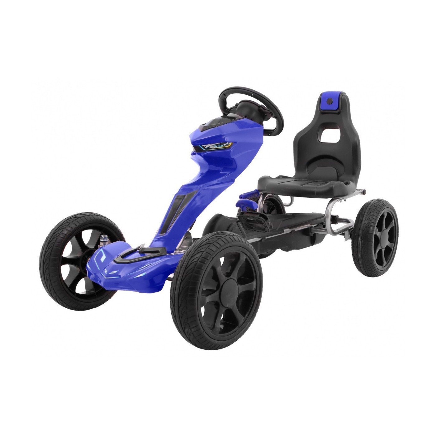  Grand Ride Kart na pedály pro děti 3+ modrá EVA kola nastavení sedadla ruční brzda