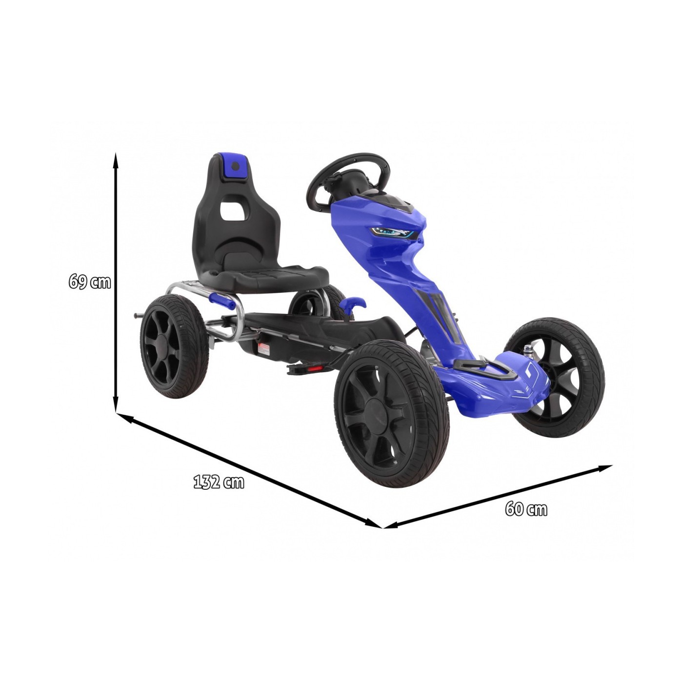  Grand Ride Kart na pedály pro děti 3+ modrá EVA kola nastavení sedadla ruční brzda