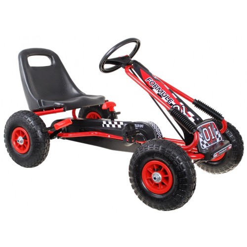 Dětský pedál Air Go-kart na pedály pro děti  3+ červená + nahuštěné pneumatiky + nastavitelné sedadlo