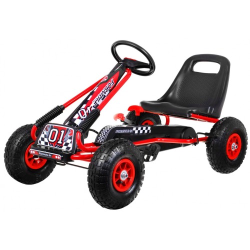 Dětský pedál Air Go-kart na pedály pro děti  3+ červená + nahuštěné pneumatiky + nastavitelné sedadlo