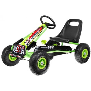 Dětský pedál Air Go-kart na pedály pro děti 3+ zelená + nahuštěné pneumatiky + nastavitelné sedadlo