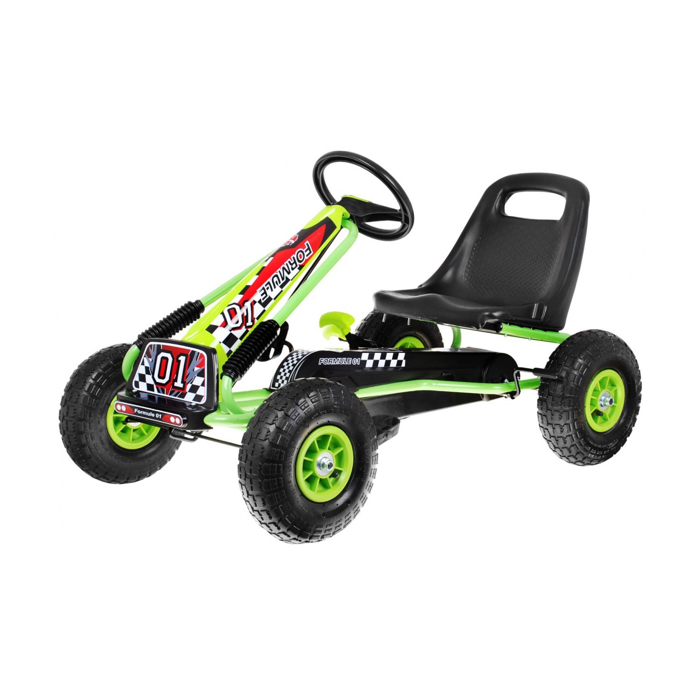 Dětský pedál Air Go-kart na pedály pro děti 3+ zelená + nahuštěné pneumatiky + nastavitelné sedadlo