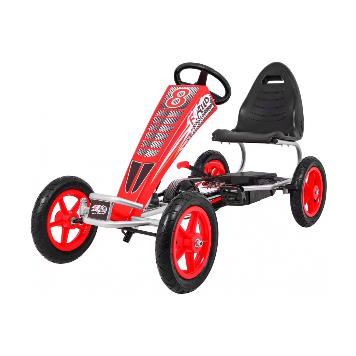 Gokart Full Ahead AIR na pedály pro děti 3+ červená + nastavení sedadla + nafouknutá kola + ruční brzda