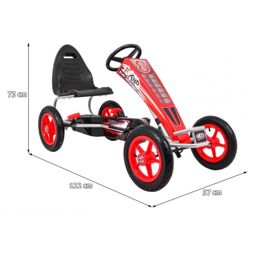 Gokart Full Ahead AIR na pedály pro děti 3+ červená + nastavení sedadla + nafouknutá kola + ruční brzda