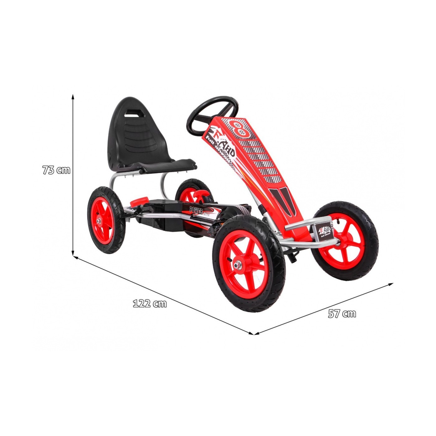 Gokart Full Ahead AIR na pedály pro děti 3+ červená + nastavení sedadla + nafouknutá kola + ruční brzda