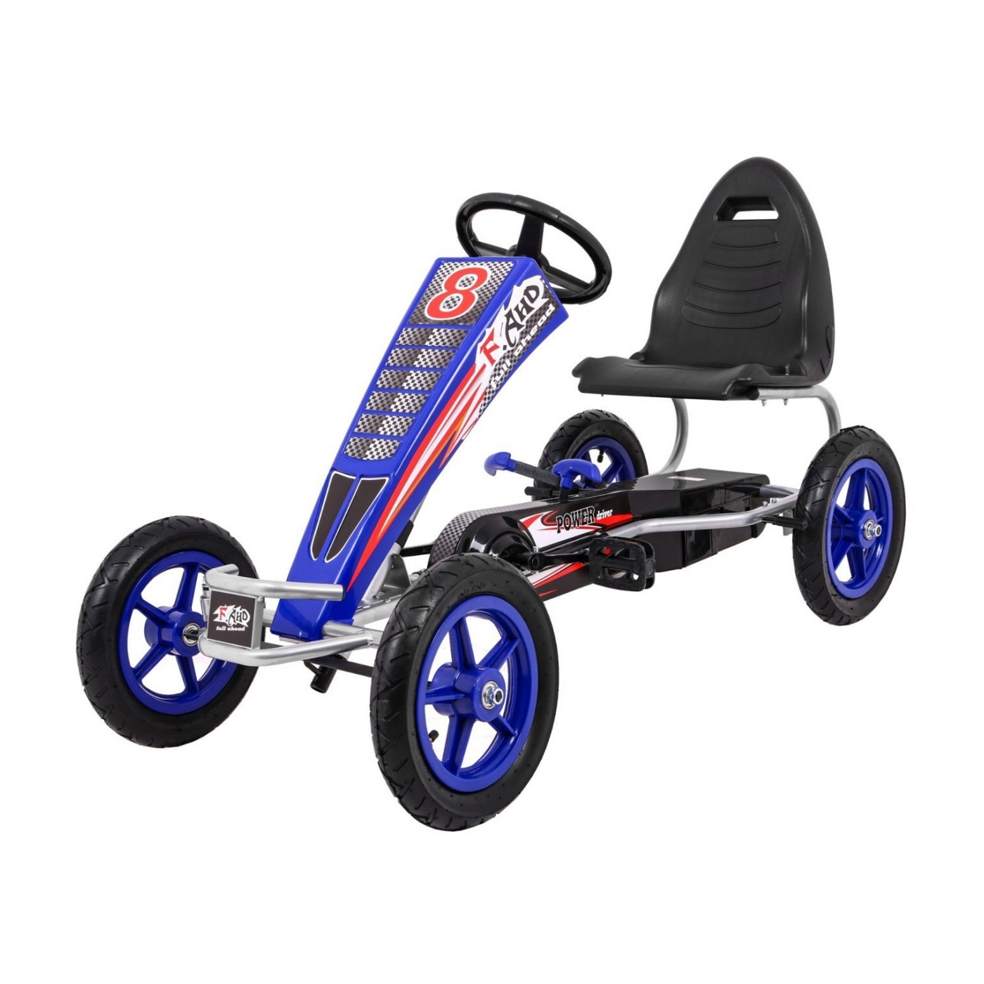 Gokart Full Ahead AIR na pedály pro děti 3+ modrá + nastavení sedadla + nafouknutá kola + ruční brzda