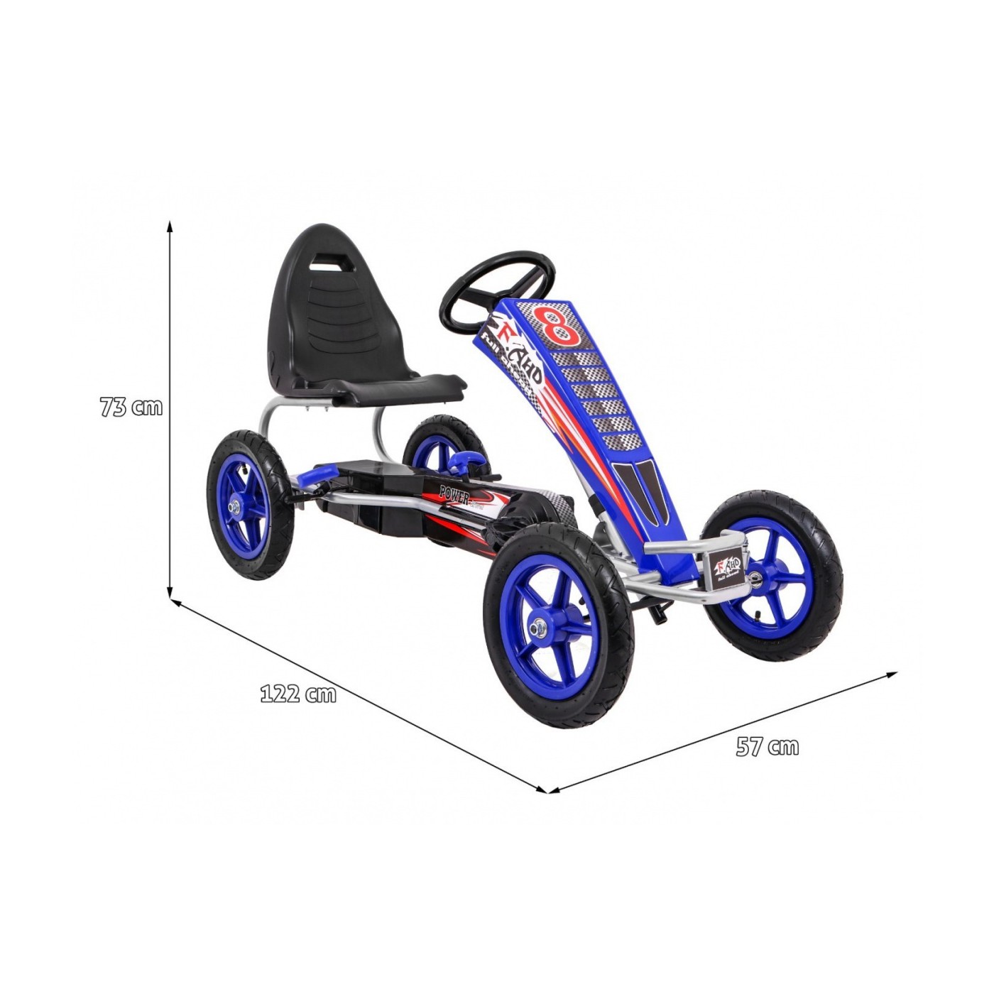 Gokart Full Ahead AIR na pedály pro děti 3+ modrá + nastavení sedadla + nafouknutá kola + ruční brzda