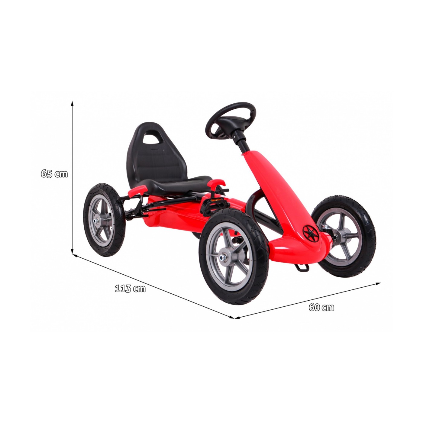 Gokart STAR na pedály pro děti 3+ červená + nastavení sedadla + nafouknutá kola