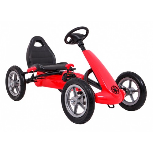 Gokart STAR na pedály pro děti 3+ červená + nastavení sedadla + nafouknutá kola