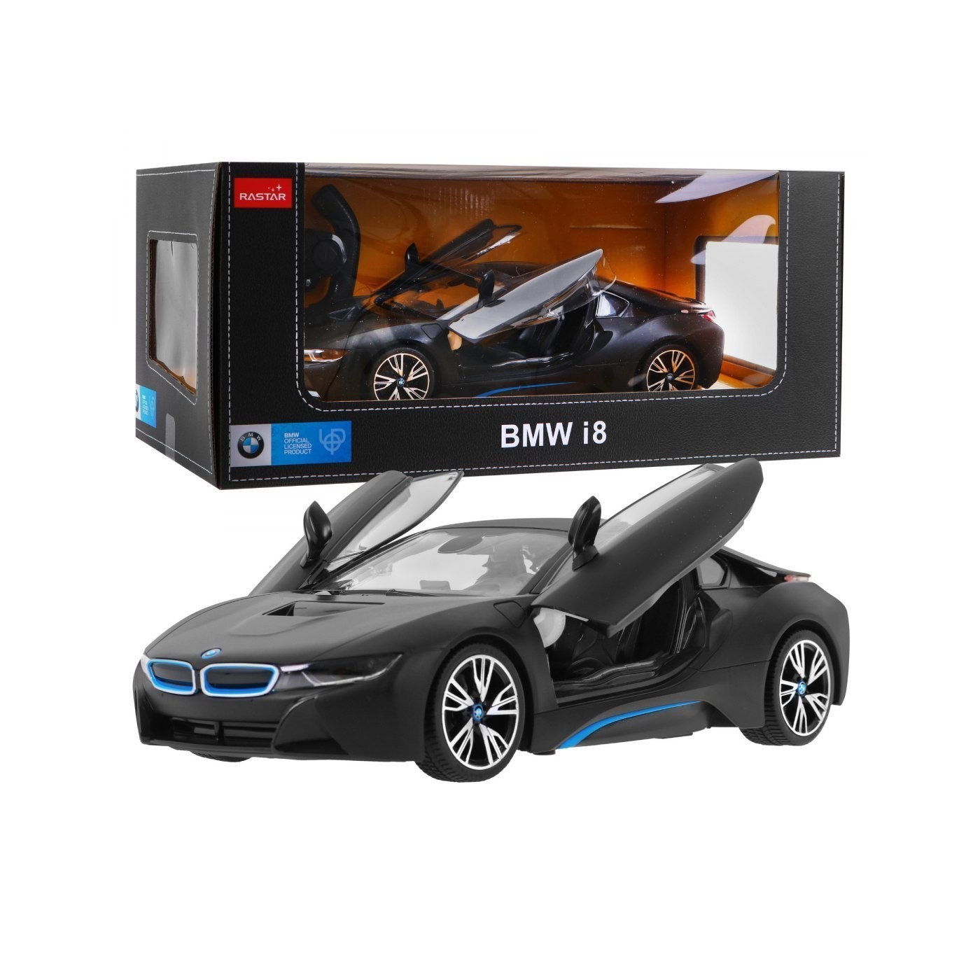 BMW i8 černé RASTAR model 1:14 Auto na dálkové ovládání + 2,4 GHz dálkové ovládání