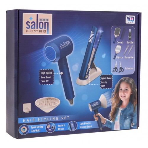 MEGA Set pro malého kadeřníka Modrá + doplňky