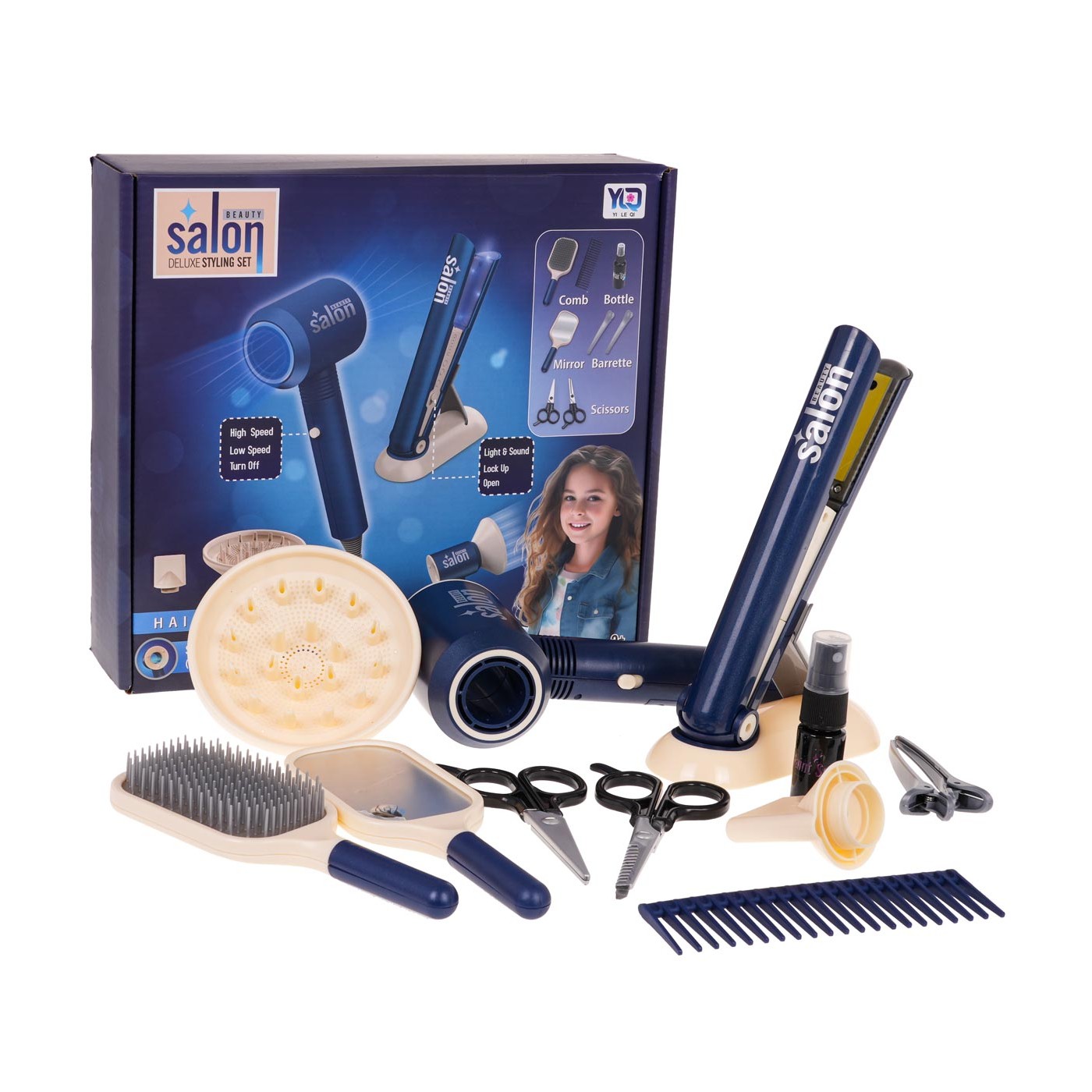 MEGA Set pro malého kadeřníka Modrá + doplňky