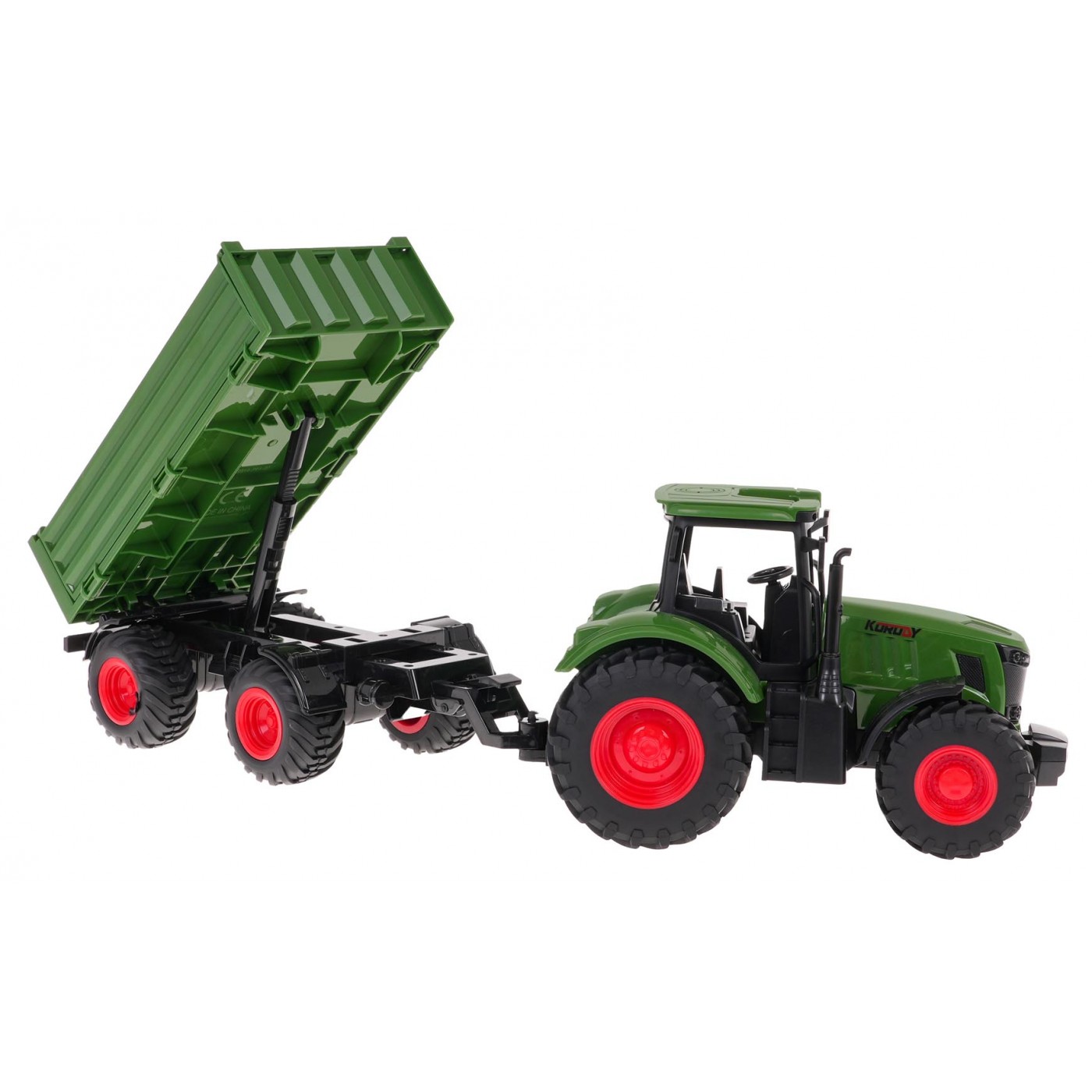 Zelený traktor s přívěsem
