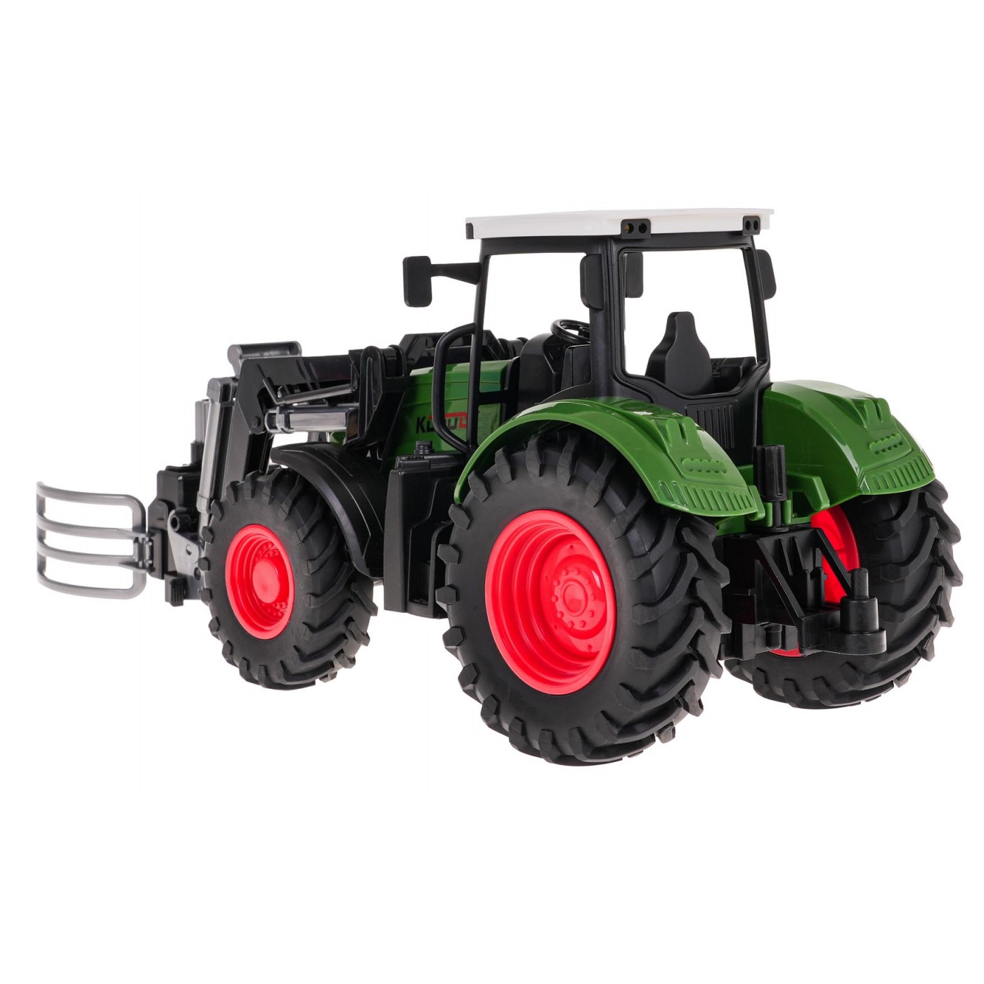 Zelený traktor s drapákem