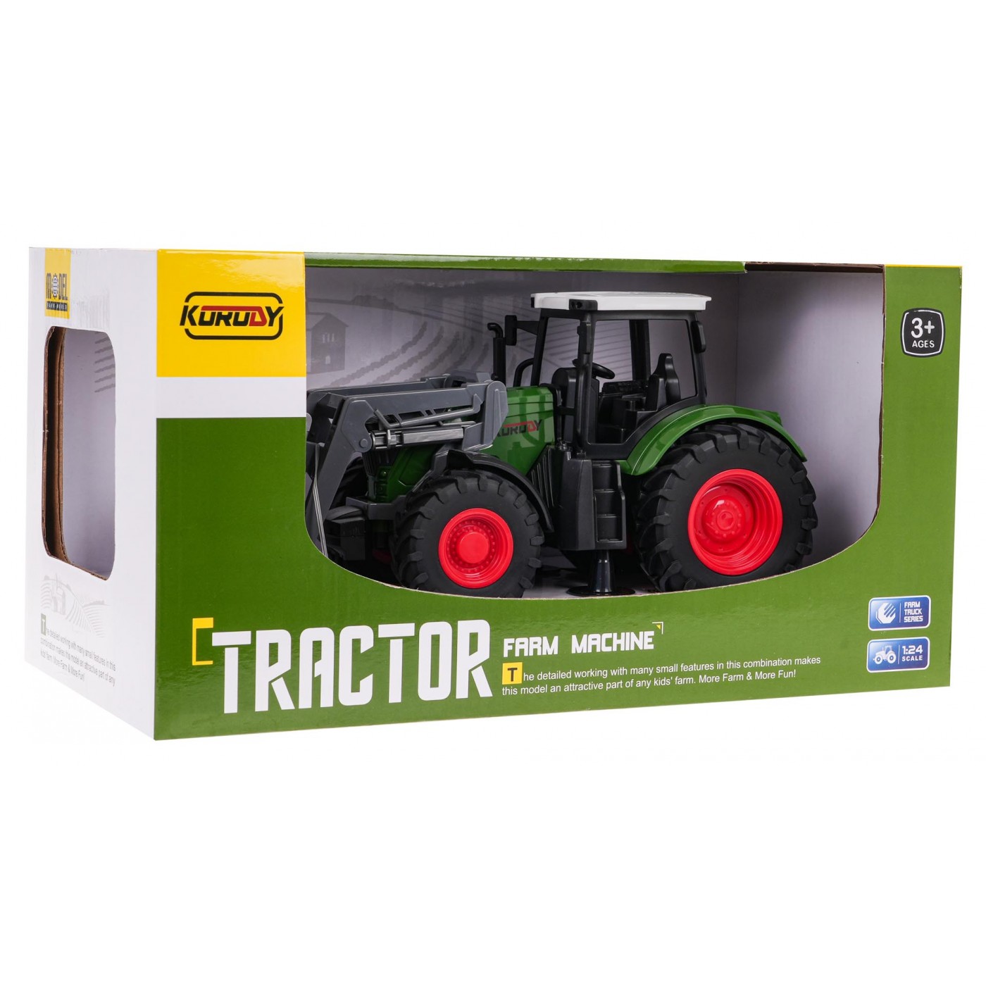 Zelený traktor s buldozerem