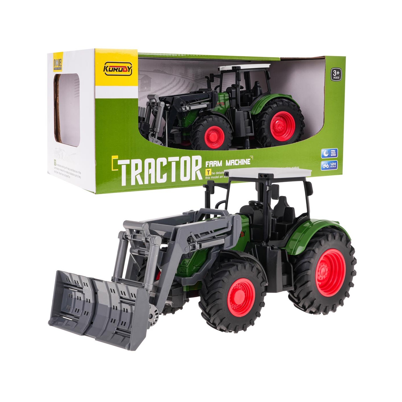 Zelený traktor s buldozerem