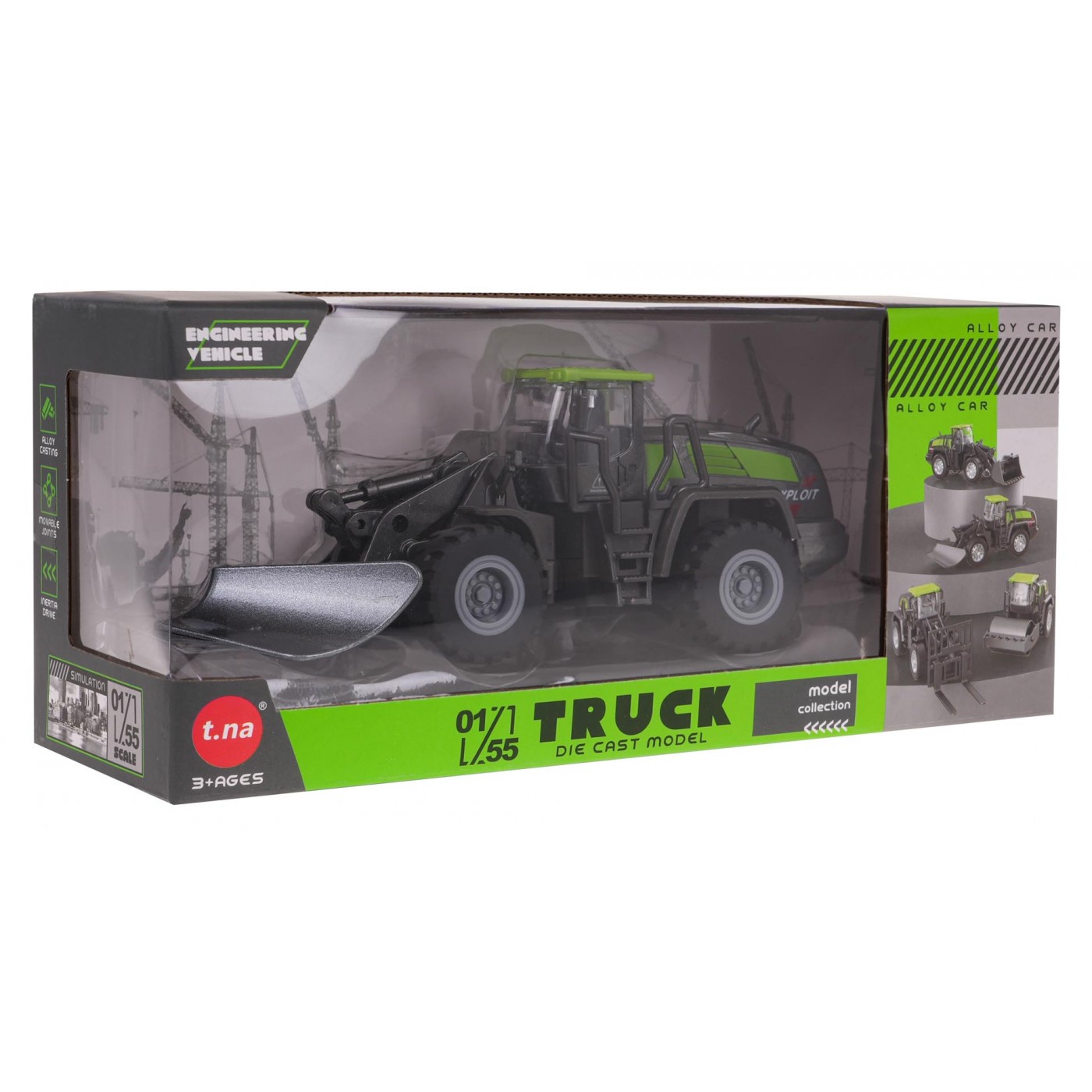 Kovový buldozer černý a zelený