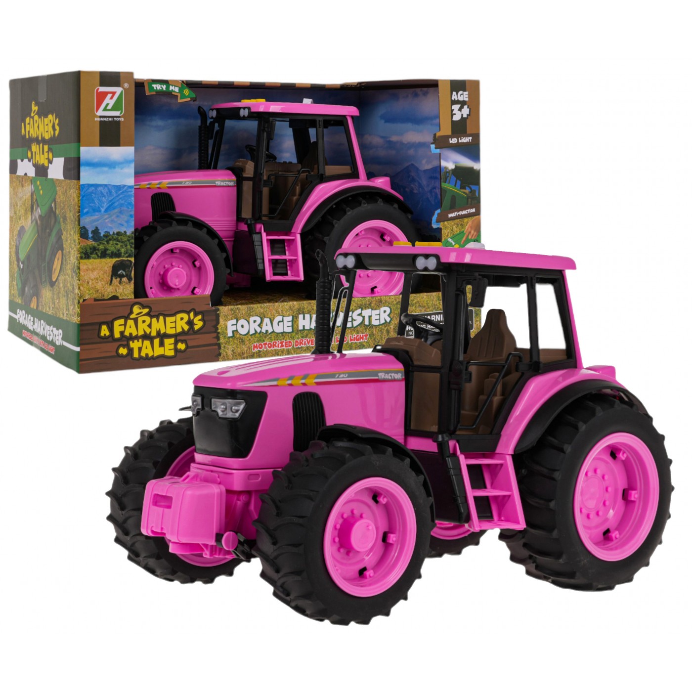 Růžový traktor s funkcí světla a zvuku