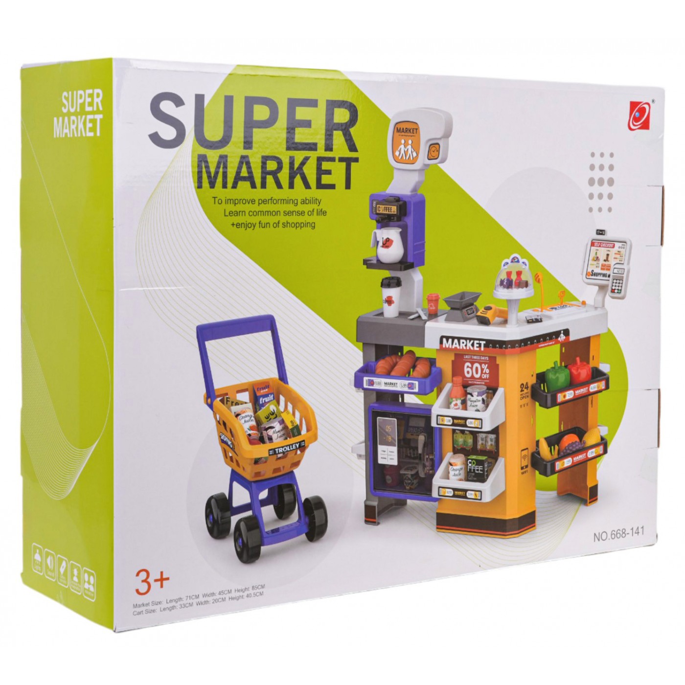 MEGA supermarket s nákupním košíkem + příslušenstvím