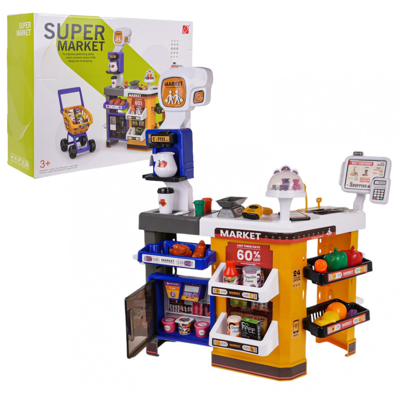 MEGA supermarket s nákupním košíkem + příslušenstvím
