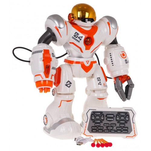 Multifunkční oranžový a bílý R/C robot