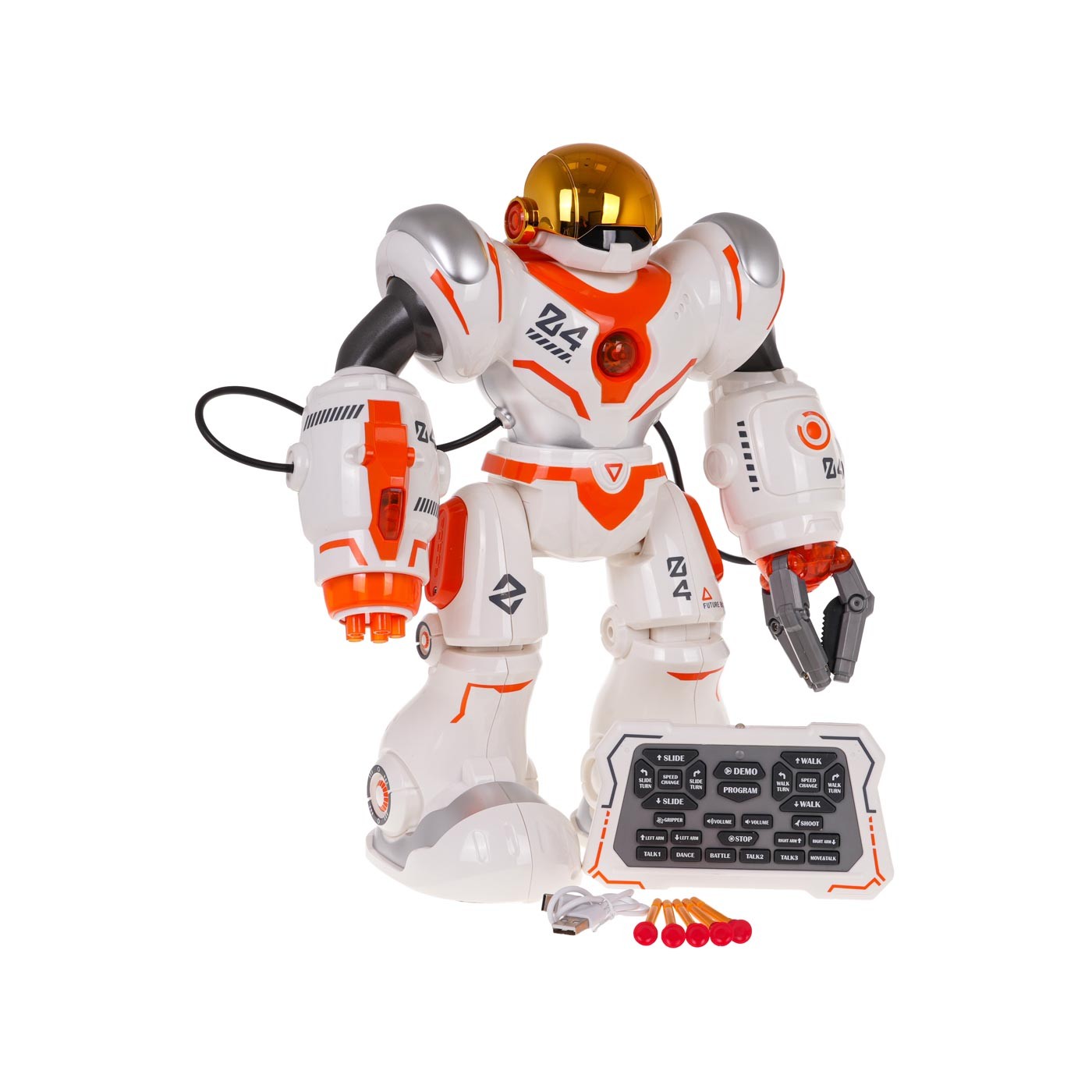 Multifunkční oranžový a bílý R/C robot