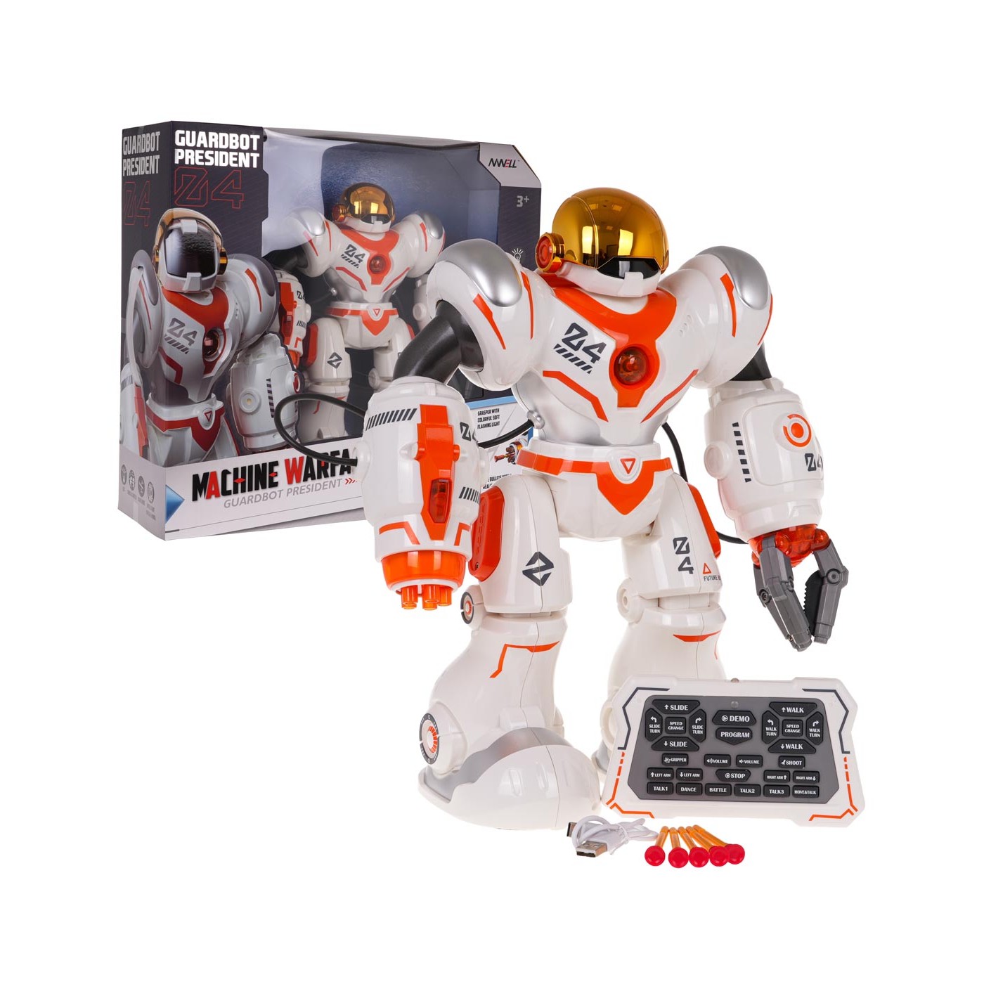 Multifunkční oranžový a bílý R/C robot