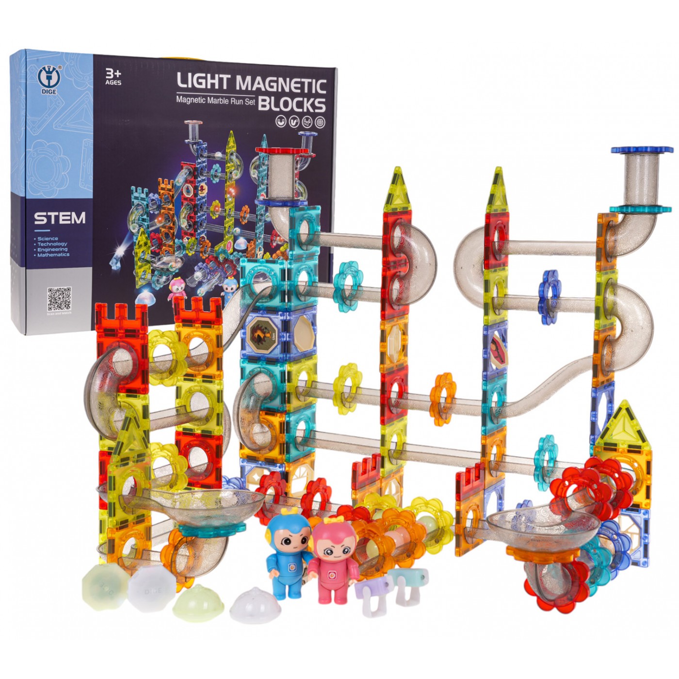 Magnetické stavební bloky Sada světelných koulí 228 ks.