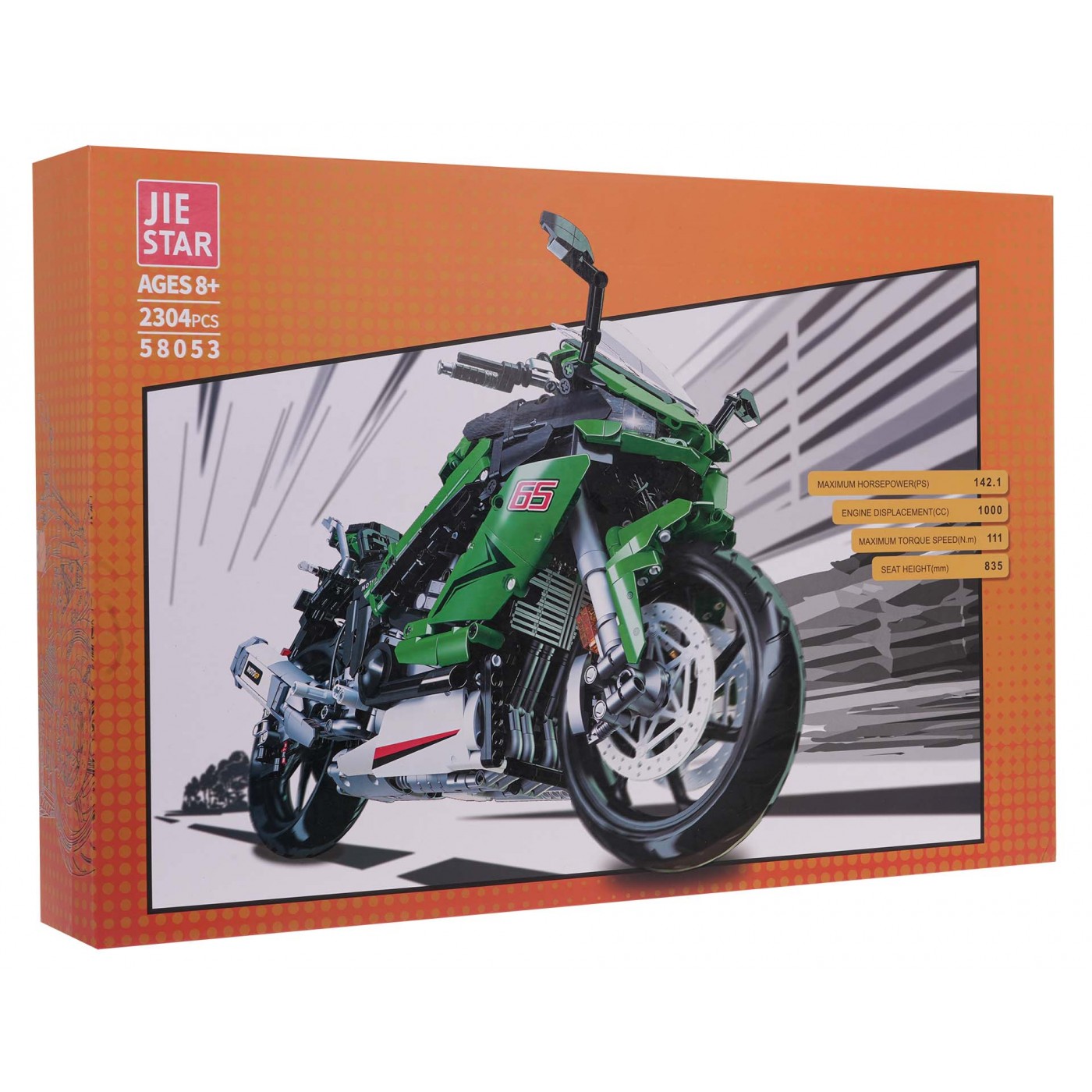 Sada stavebních kostek pro zelené sportovní motocykly 2304 ks.